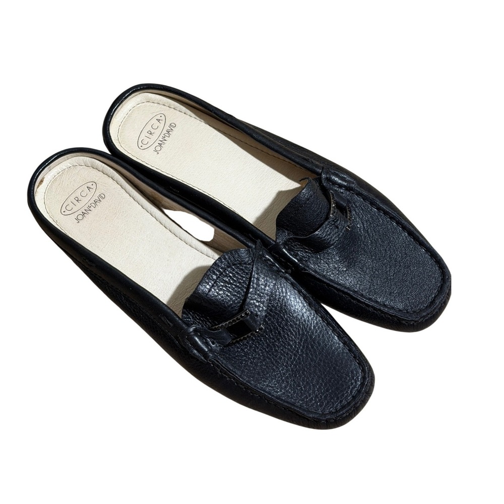 Circa Joan & David Mules Black 7 M Womens Leather Flat Slip On Loafers